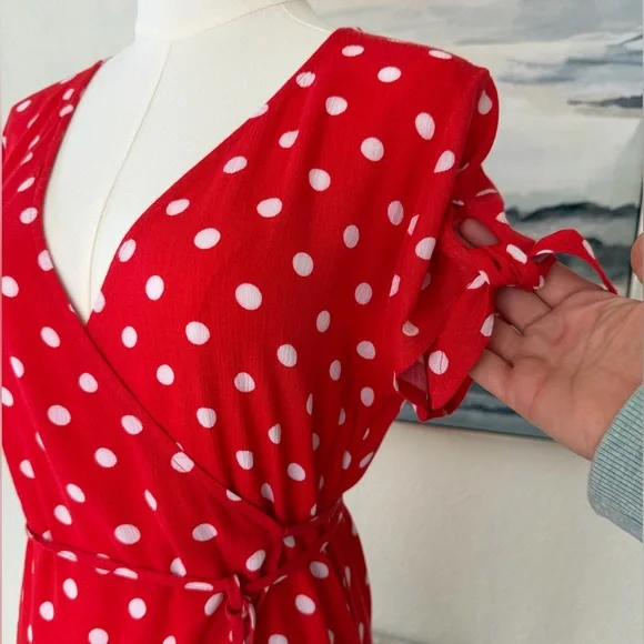 Divided H&M Red Asymmetrical Polka Dot Wrap Dress - Picture 9 of 16